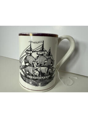 Vintage Gray’s Pottery England Sailing Ship Mug Copper Accents 1950s